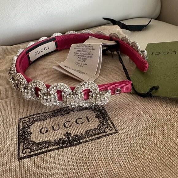 NEW GUCCI HAIRBAND CRYSTAL PINK HEADBAND 100% Authentic Sz M - Picture 8 of 9